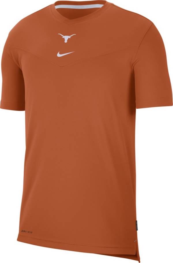 Nike Men's Texas Longhorns Burnt Orange Football Sideline Coach Dri-FIT UV T-Shirt