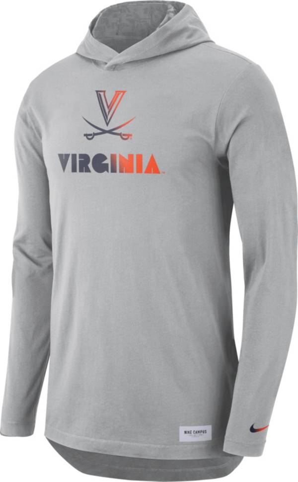 Nike Men's Virginia Cavaliers Grey Dri-FIT Cotton Long Sleeve Hoodie T-Shirt