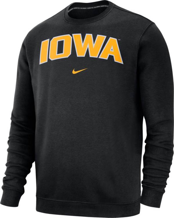 Nike Men's Iowa Hawkeyes Club Fleece Crew Neck Black Sweatshirt