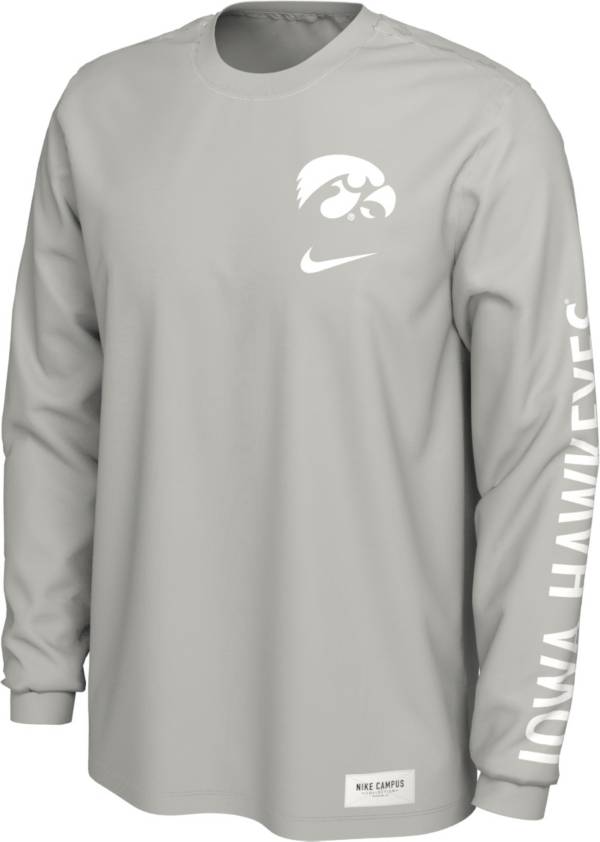 Nike Men's Iowa Hawkeyes Pastel Grey Seasonal Cotton Long Sleeve T-Shirt