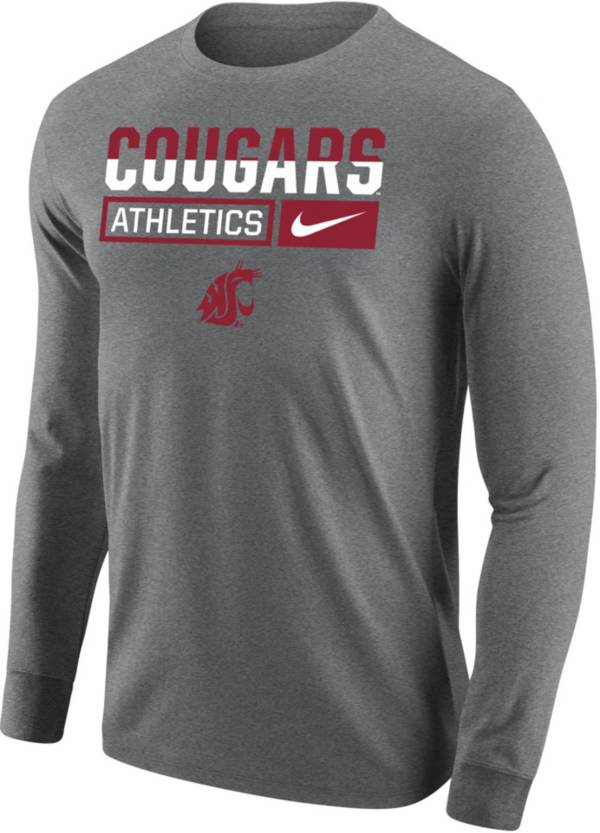 Nike Men's Washington State Cougars Grey Core Cotton Wordmark Long Sleeve T-Shirt