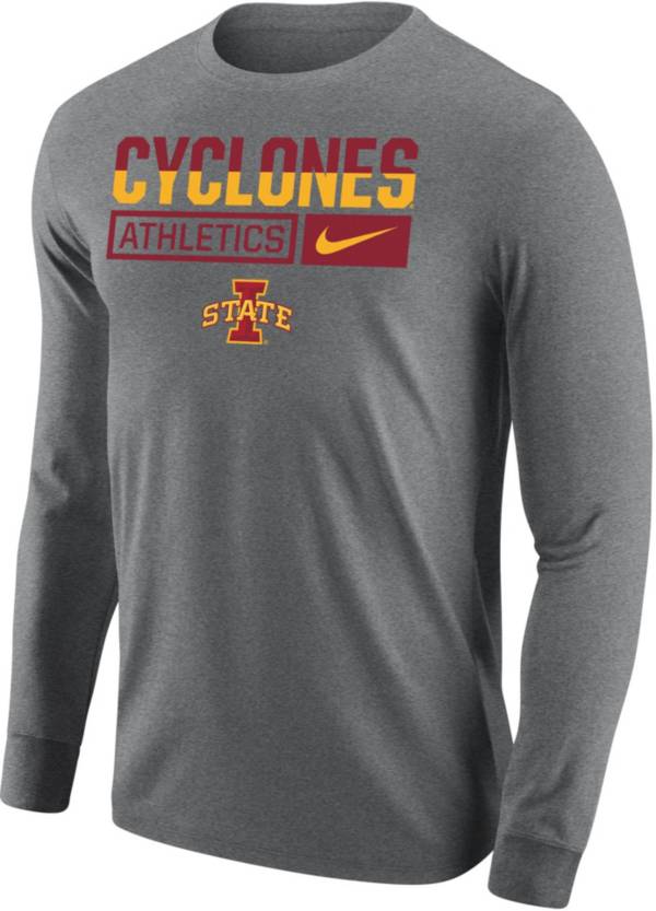 Nike Men's Iowa State Cyclones Grey Core Cotton Wordmark Long Sleeve T-Shirt