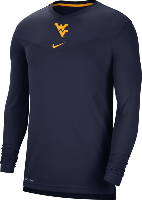 Nike Men's West Virginia Mountaineers Blue Football Sideline Coach Dri-FIT UV Long Sleeve T-Shirt