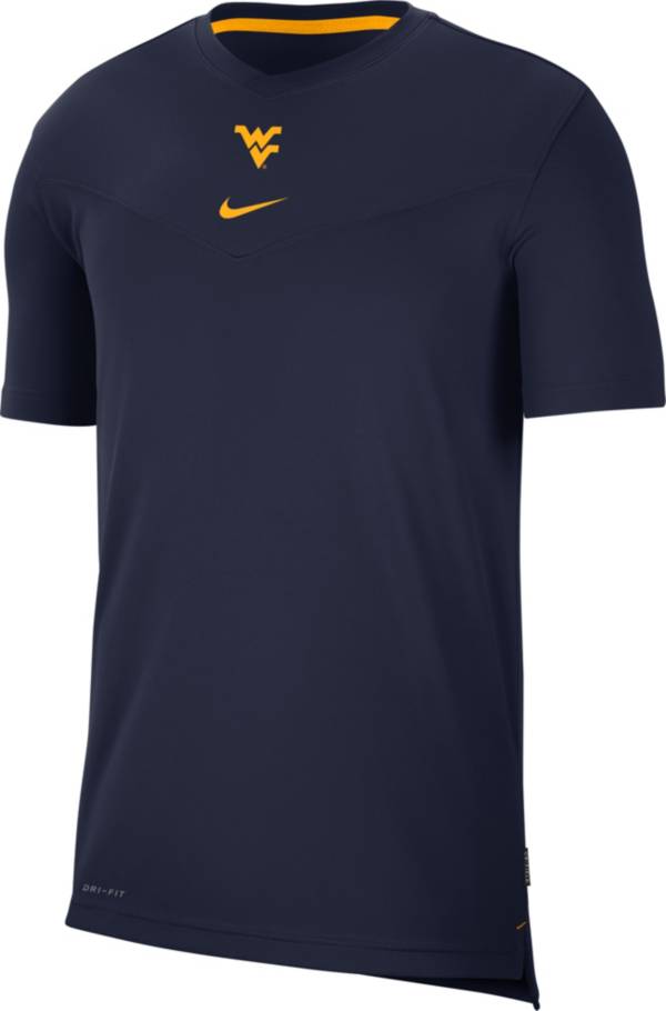 Nike Men's West Virginia Mountaineers Blue Football Sideline Coach Dri-FIT UV T-Shirt