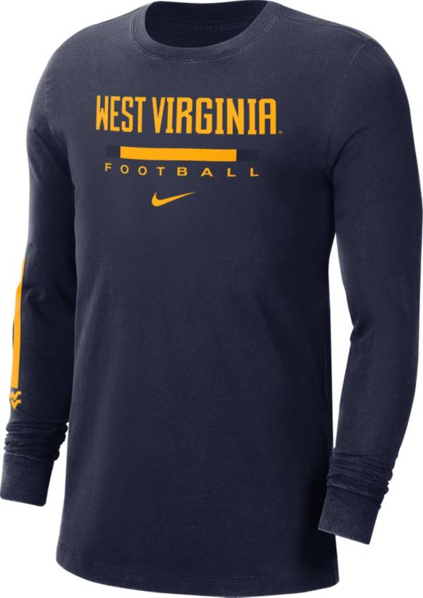 Nike Men's West Virginia Mountaineers Blue Football Wordmark Long Sleeve T-Shirt