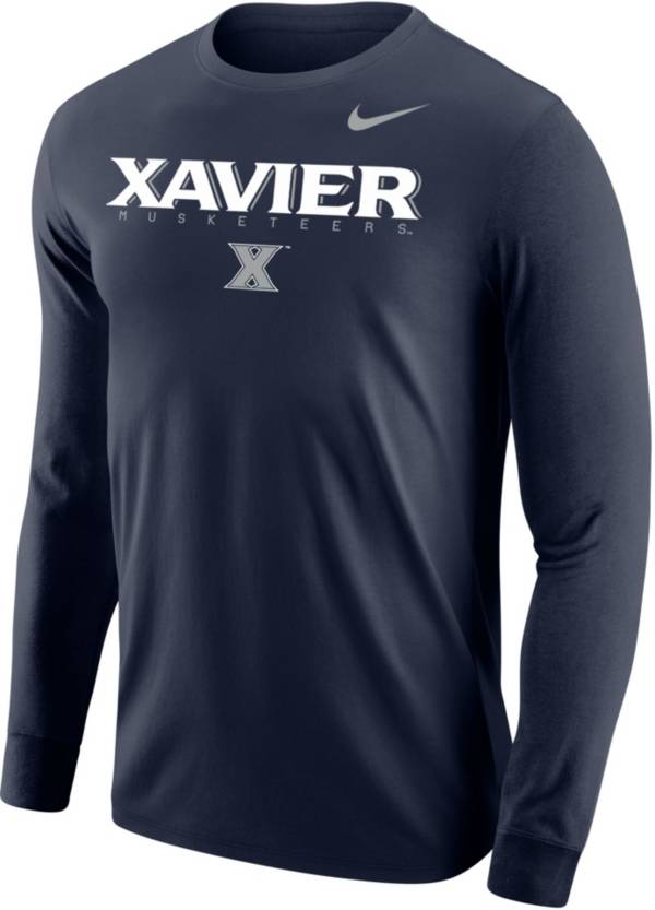 Nike Men's Xavier Musketeers Blue Core Cotton Graphic Long Sleeve T-Shirt