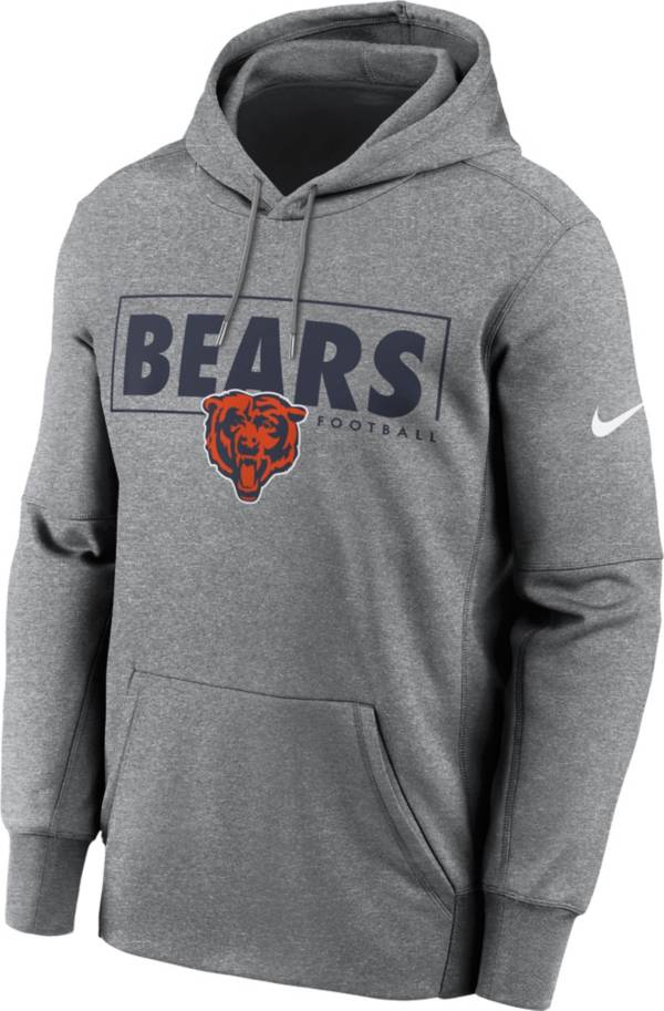 Nike Men's Chicago Bears Left Chest Therma-FIT Grey Hoodie