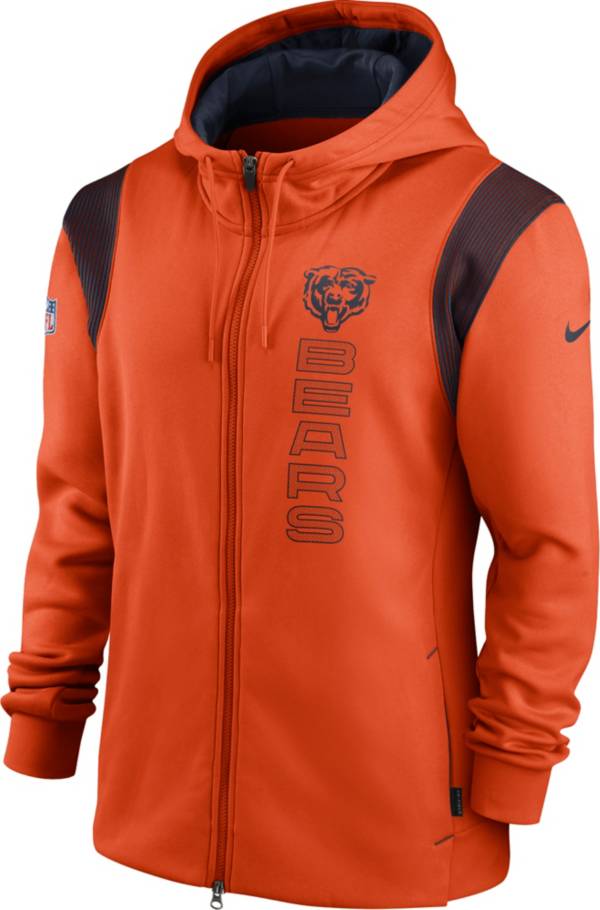 Nike Men's Chicago Bears Sideline Therma-FIT Full-Zip Orange Hoodie