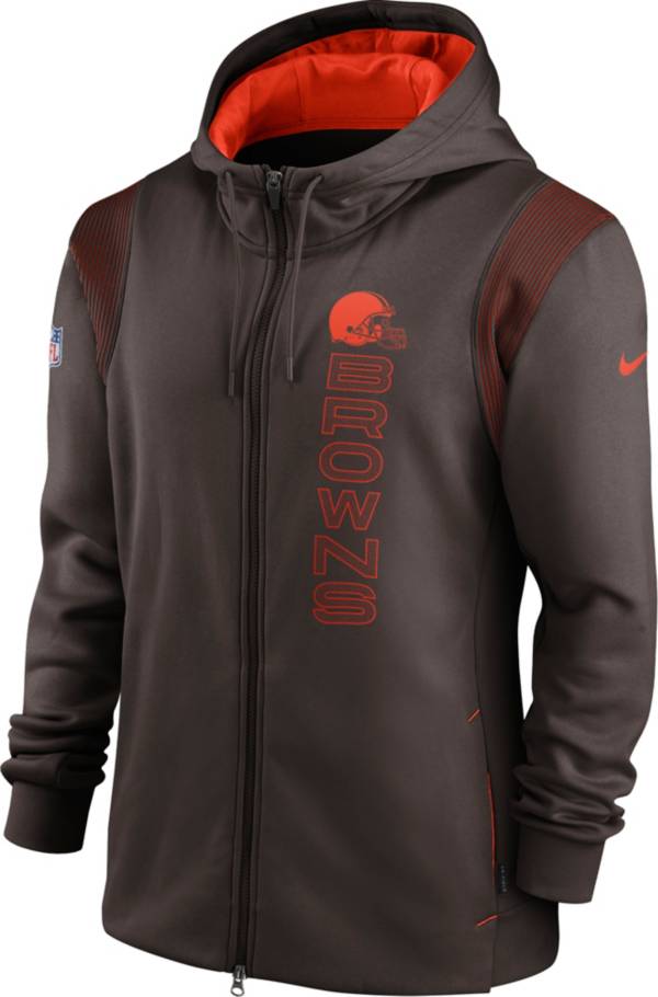 Nike Men's Cleveland Browns Sideline Therma-FIT Full-Zip Brown Hoodie