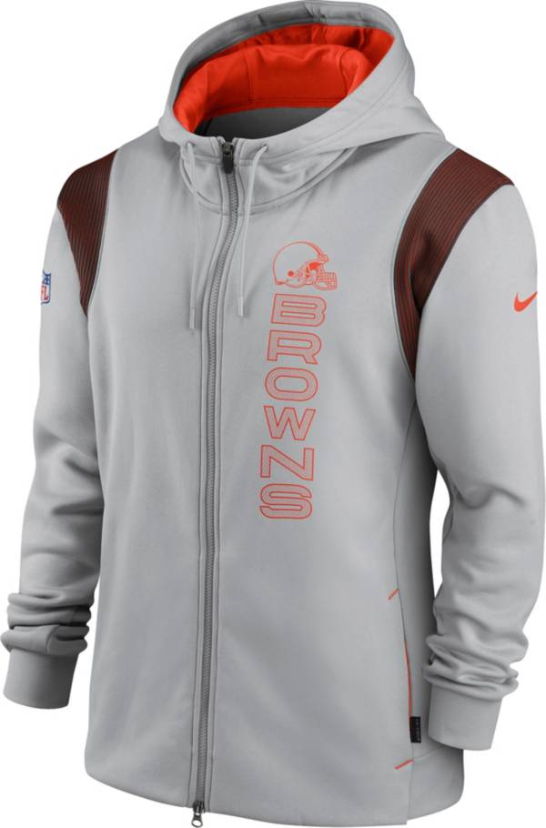 Nike Men's Cleveland Browns Sideline Therma-FIT Full-Zip Silver Hoodie