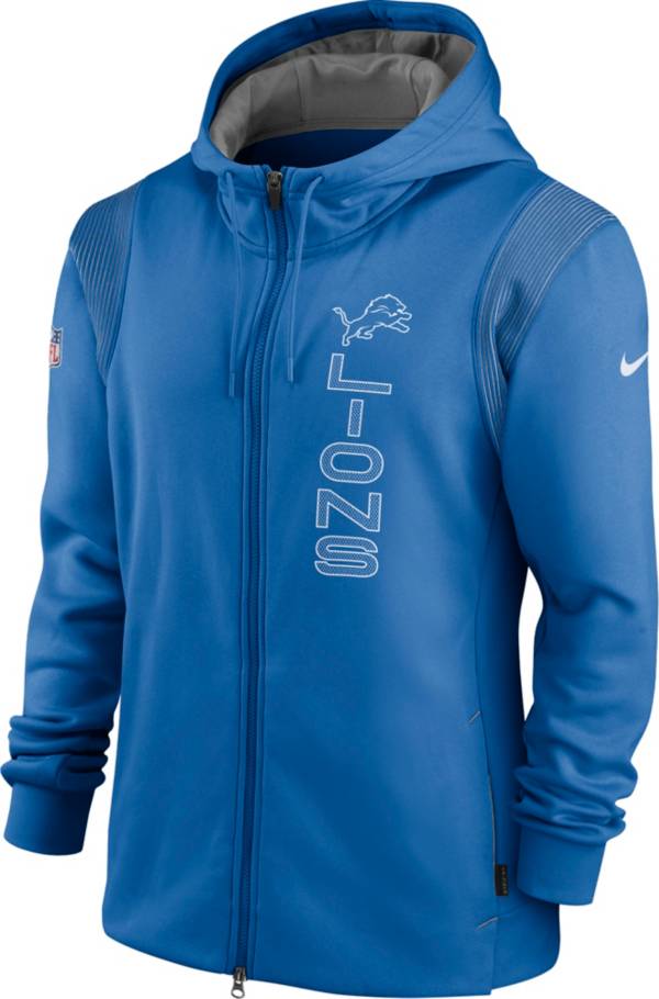 Nike Men's Detroit Lions Sideline Therma-FIT Full-Zip Blue Hoodie