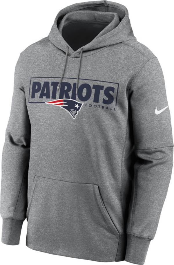 Nike Men's New England Patriots Left Chest Therma-FIT Grey Hoodie