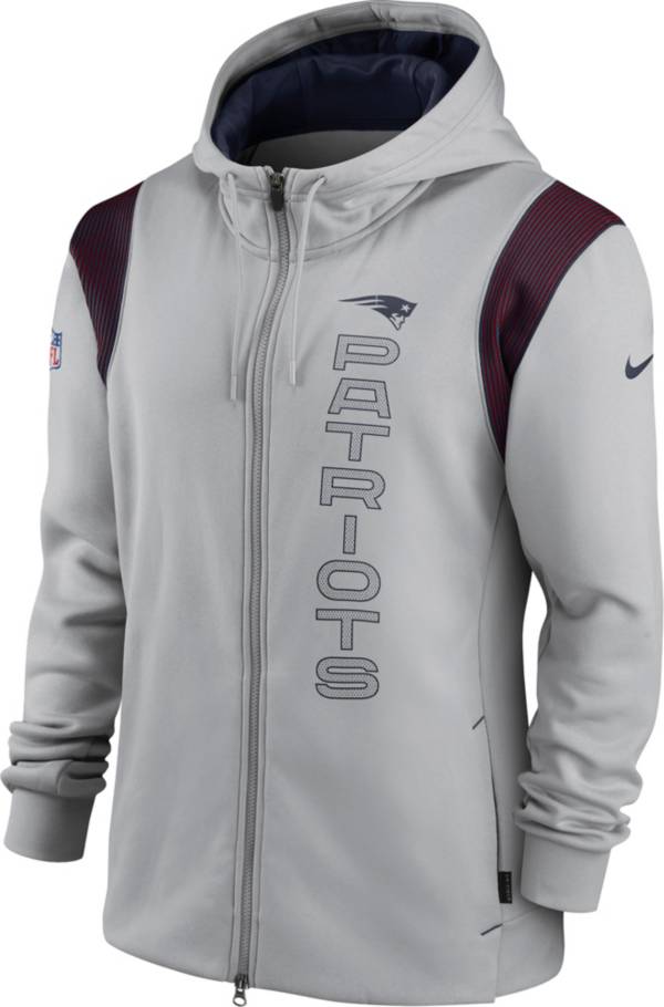 Nike Men's New England Patriots Sideline Therma-FIT Full-Zip Silver Hoodie