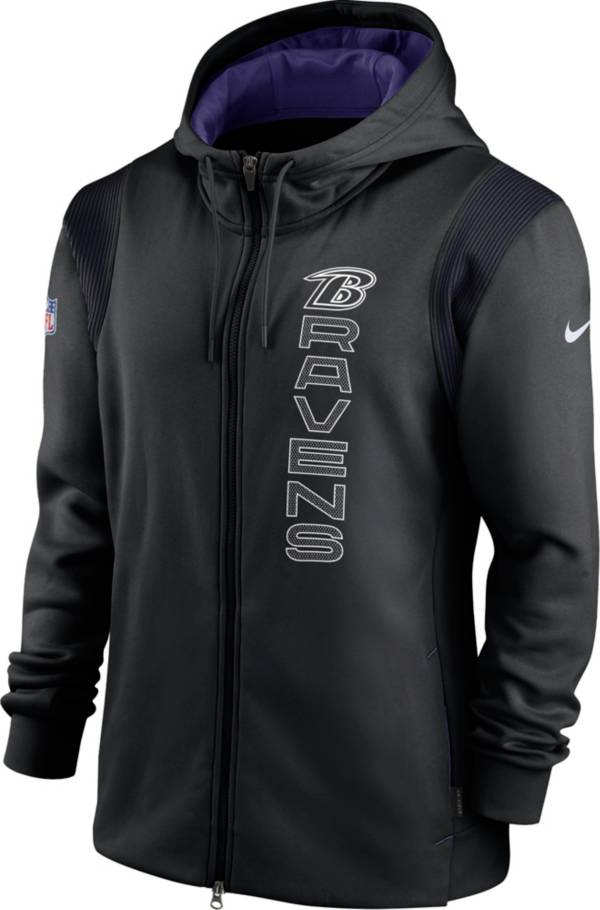 Nike Men's Baltimore Ravens Sideline Therma-FIT Full-Zip Black Hoodie