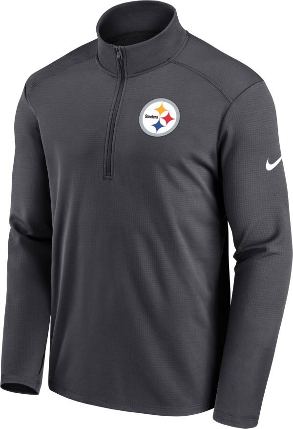 Nike Men's Pittsburgh Steelers Logo Pacer Grey Half-Zip Pullover