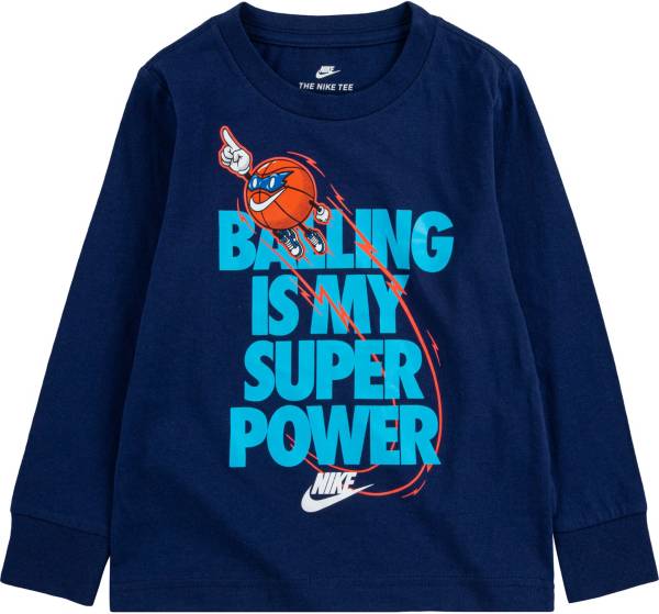 Nike Little Boys' Balling Is My Super Power Graphic Long Sleeve T-Shirt