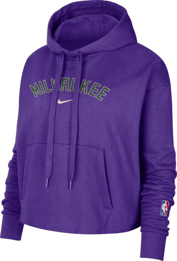 Nike Women's 2021-22 City Edition Milwaukee Bucks Purple Essential Cropped Pullover Hoodie