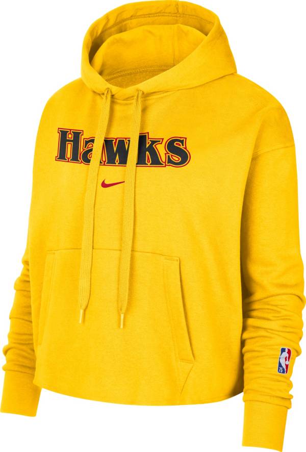 Nike Women's 2021-22 City Edition Atlanta Hawks Yellow Essential Cropped Pullover Hoodie