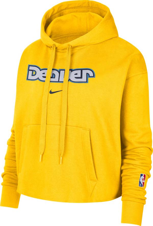 Nike Women's 2021-22 City Edition Denver Nuggets Yellow Essential Cropped Pullover Hoodie