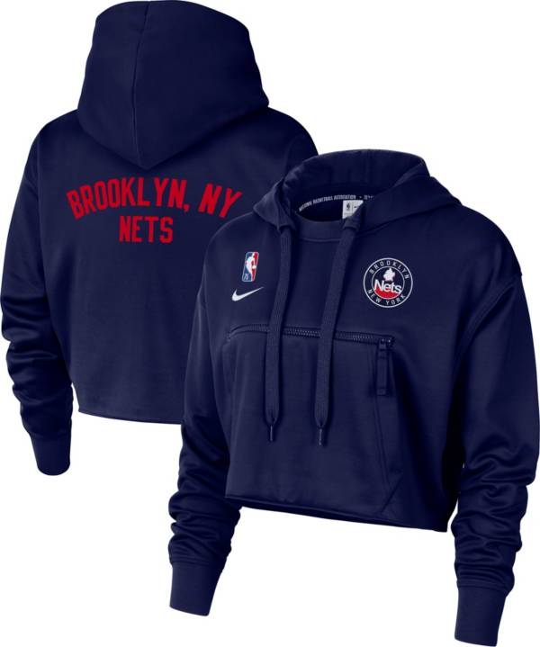 Nike Women's 2021-22 City Edition Brooklyn Nets Blue Essential Cropped Pullover Hoodie