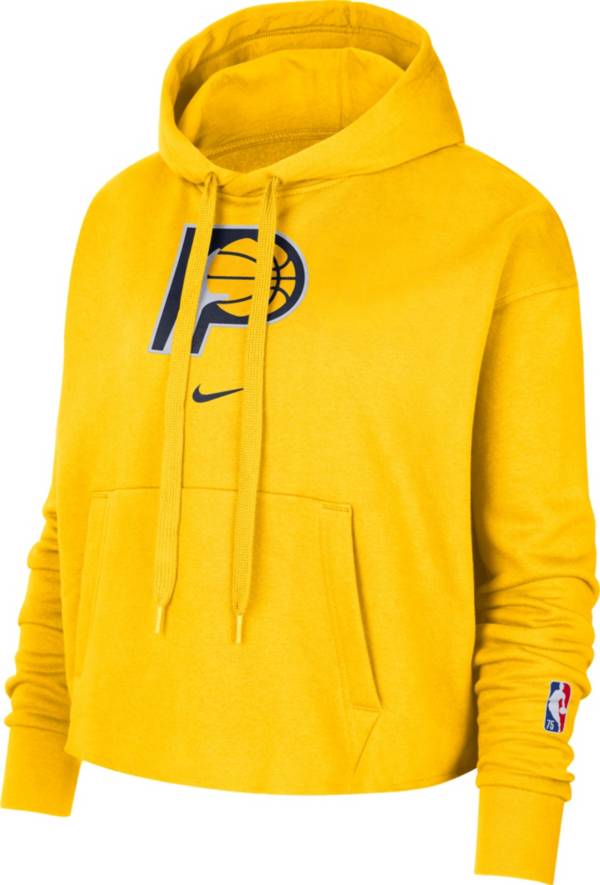 Nike Women's 2021-22 City Edition Indiana Pacers Yellow Essential Cropped Pullover Hoodie