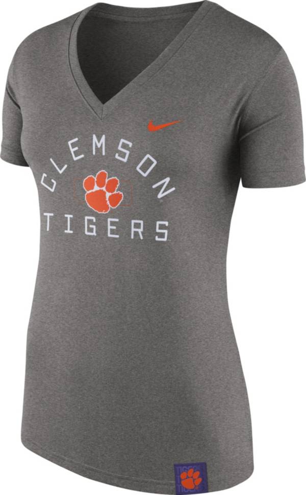 Nike Women's Clemson Tigers Grey Slub V-Neck T-Shirt