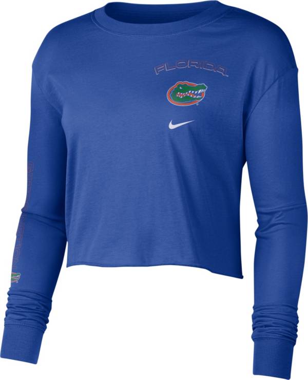 Nike Women's Florida Gators Blue Long Sleeve Crop Sweatshirt