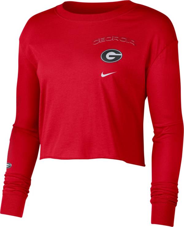 Nike Women's Georgia Bulldogs Red Long Sleeve Crop Sweatshirt