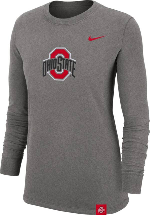 Nike Women's Ohio State Buckeyes Grey Dri-FIT Crew Cuff Long Sleeve T-Shirt