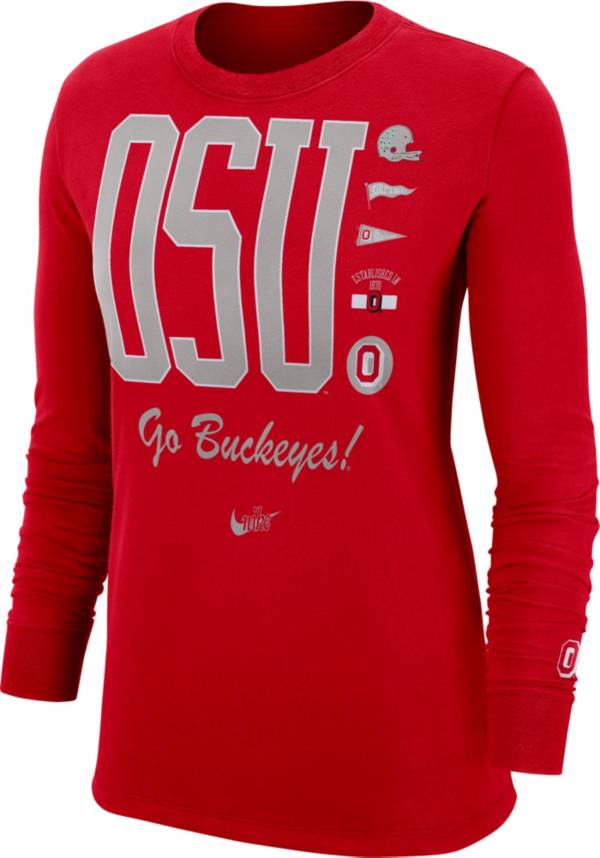 Nike Women's Ohio State Buckeyes Scarlet Cuff Football Long Sleeve T-Shirt