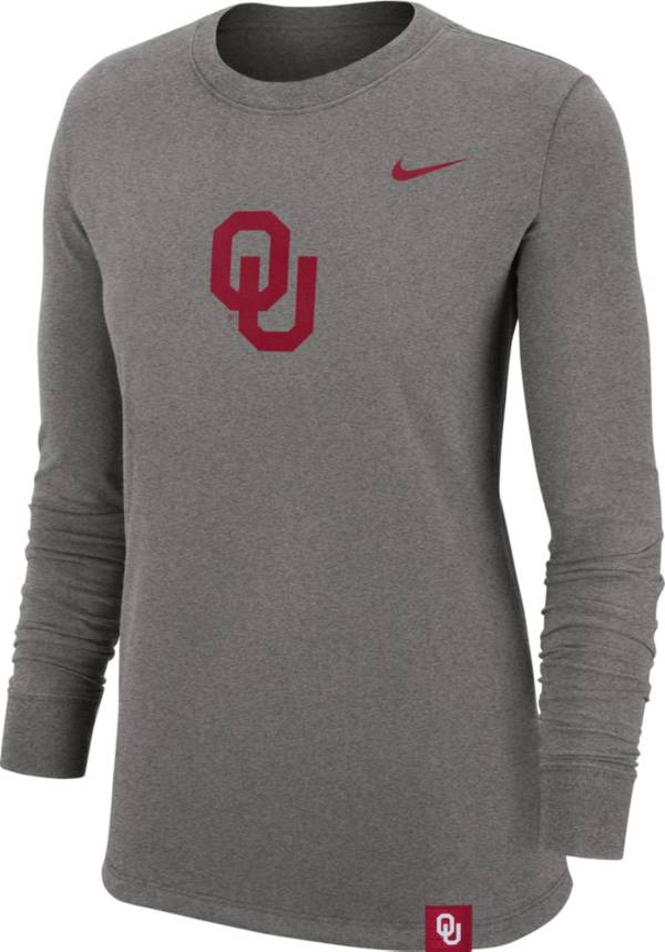 Nike Women's Oklahoma Sooners Grey Dri-FIT Crew Cuff Long Sleeve T-Shirt
