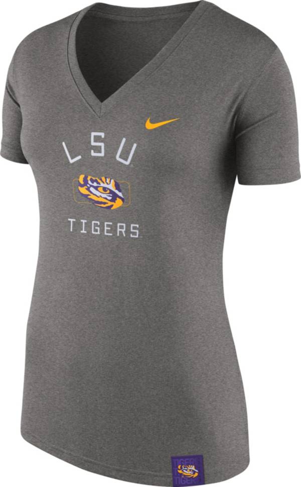 Nike Women's LSU Tigers Grey Slub V-Neck T-Shirt