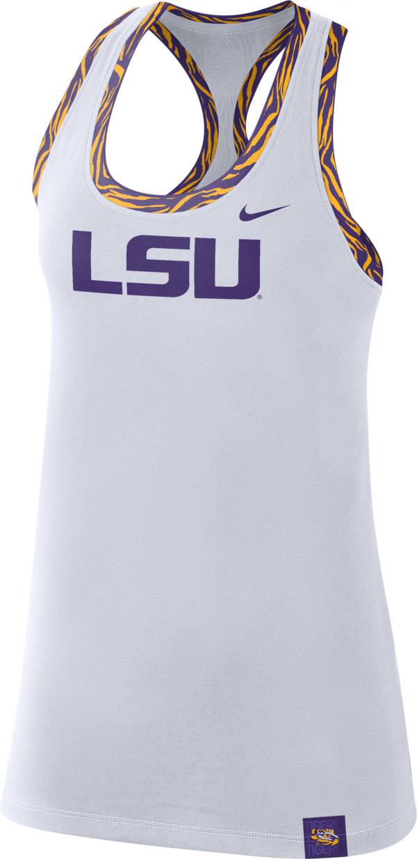 Nike Women's LSU Tigers Dri-FIT Cotton Racer White Tank Top