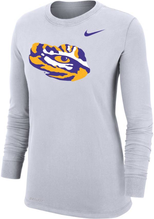 Nike Women's LSU Tigers White Dri-FIT Cotton Long Sleeve T-Shirt
