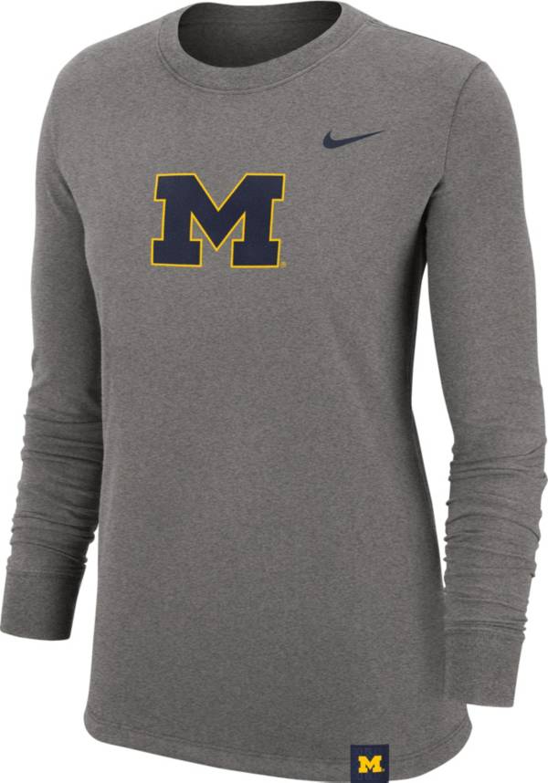 Nike Women's Michigan Wolverines Grey Dri-FIT Crew Cuff Long Sleeve T-Shirt