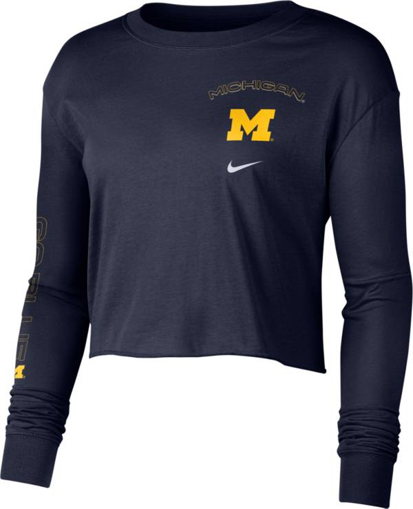 Nike Women's Michigan Wolverines Blue Long Sleeve Crop Sweatshirt