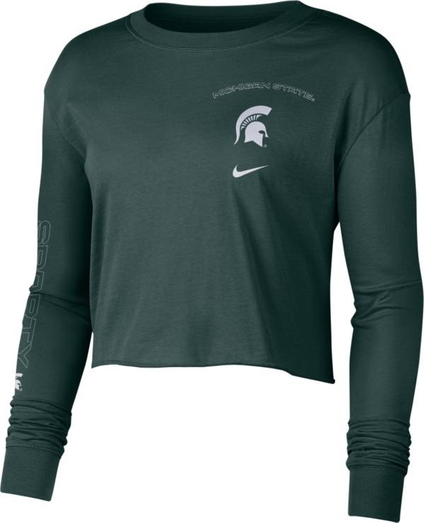 Nike Women's Michigan State Spartans Green Long Sleeve Crop Sweatshirt