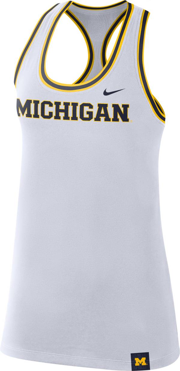 Nike Women's Michigan Wolverines Dri-FIT Cotton Racer White Tank Top