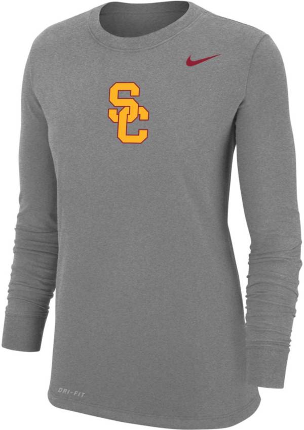 Nike Women's USC Trojans Grey Dri-FIT Cotton Long Sleeve T-Shirt