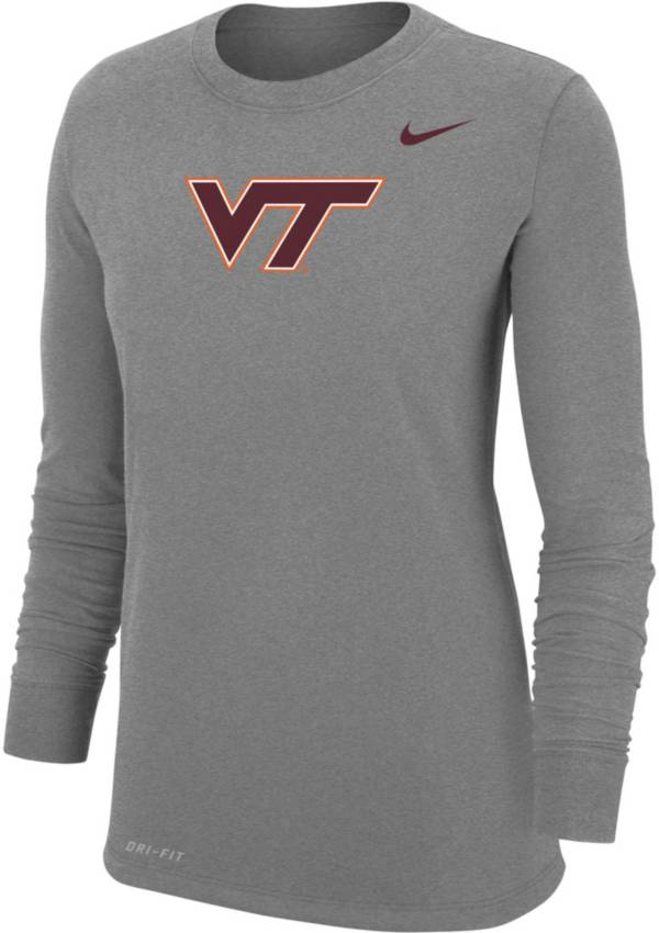 Nike Women's Virginia Tech Hokies Grey Dri-FIT Cotton Long Sleeve T-Shirt