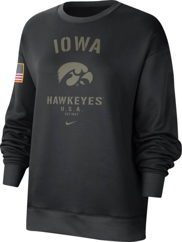 Nike Women's Iowa Hawkeyes Black Therma Military Appreciation Crew Neck Sweatshirt