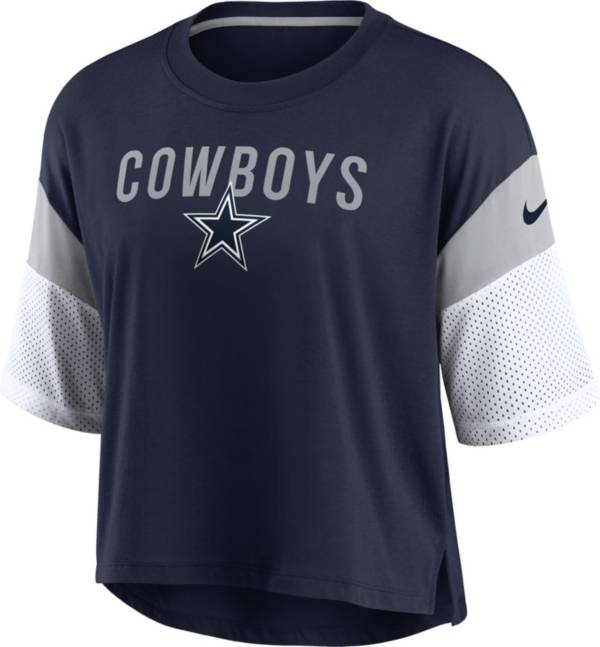 Nike Women's Dallas Cowboys Cropped Navy T-Shirt