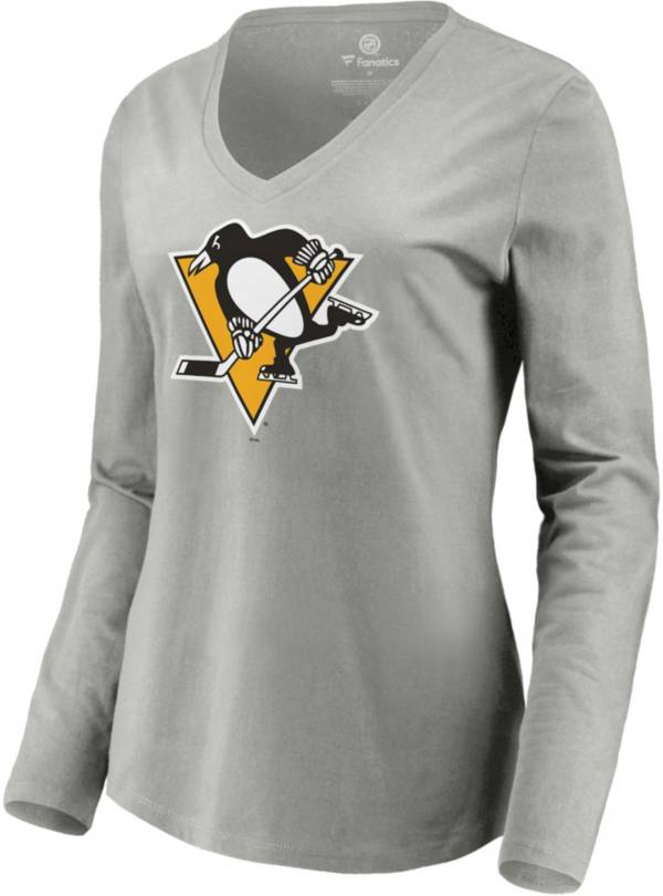 NHL Women's Pittsburgh Penguins Team Poly Grey V-Neck T-Shirt
