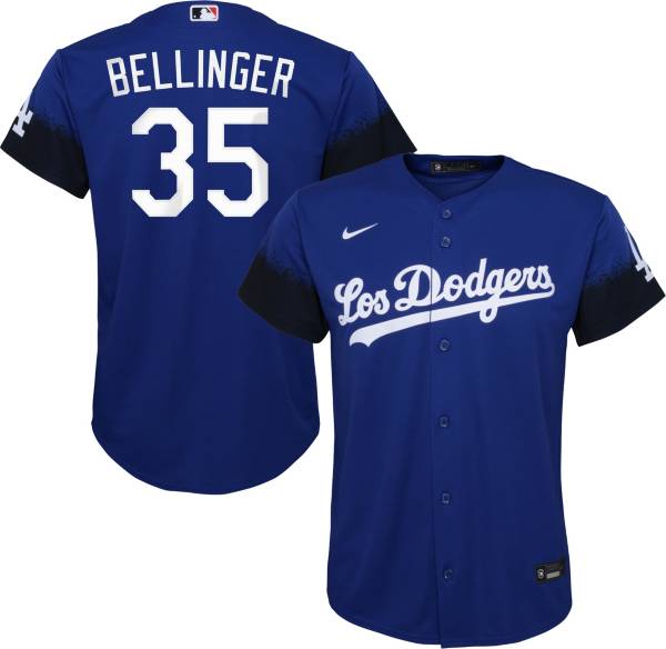 Nike Youth Los Angeles Dodgers Cody Bellinger #35 Royal 2021 City Connect Cool Base Jersey