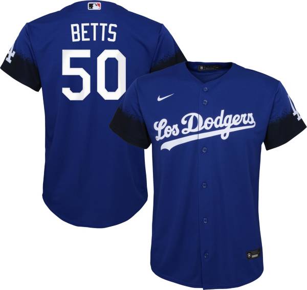 Nike Youth Los Angeles Dodgers Mookie Betts #50 Royal 2021 City Connect Cool Base Jersey