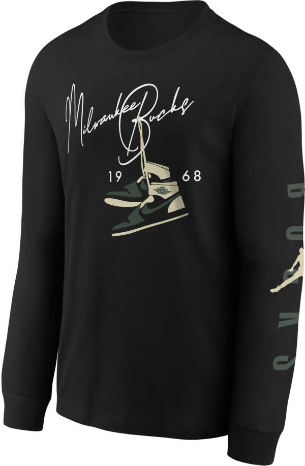 Jordan Youth Milwaukee Bucks Black Long Sleeve Statement T-Shirt