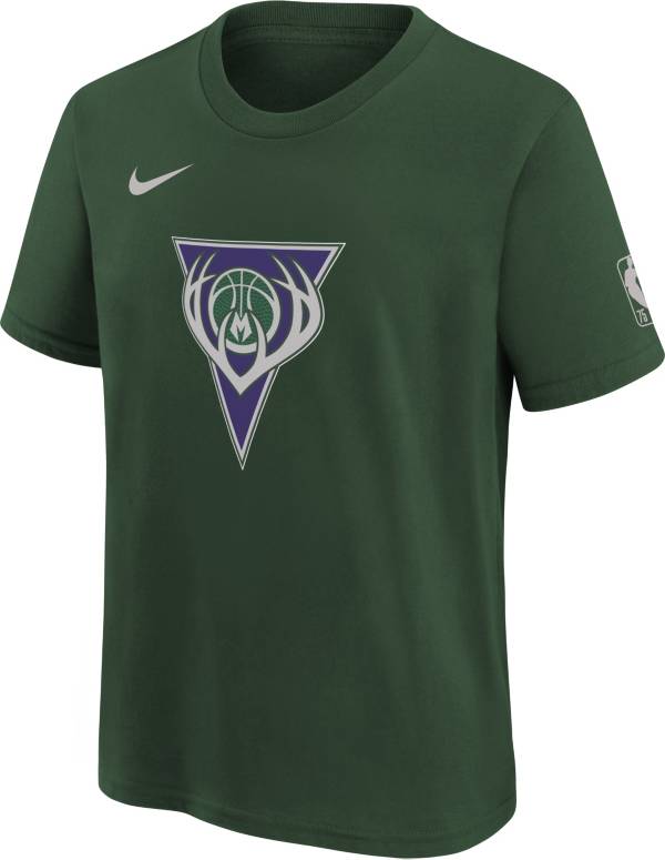 Nike Youth 2021-22 City Edition Milwaukee Bucks Green Logo T-Shirt