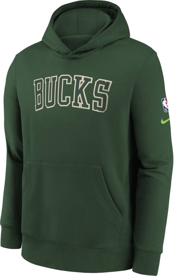 Nike Youth 2021-22 City Edition Milwaukee Bucks Green Essential Pullover Hoodie