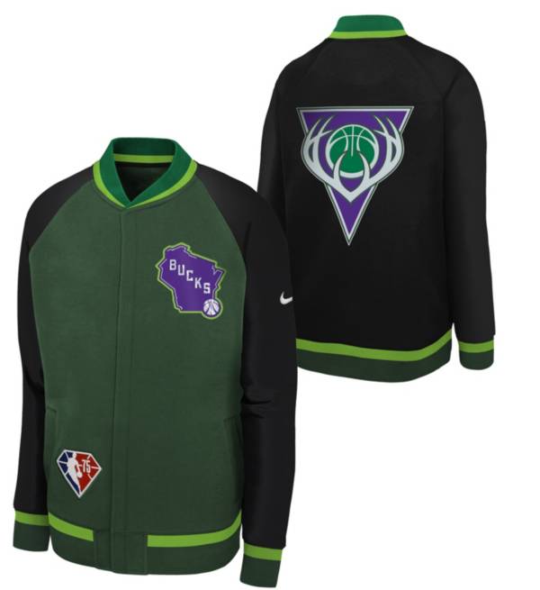 Nike Youth 2021-22 City Edition Milwaukee Bucks Green Long Sleeve Showtime Jacket
