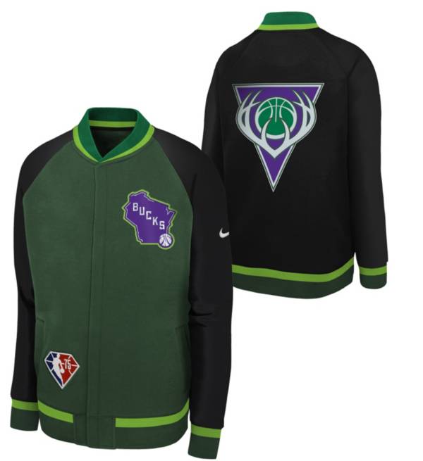 Nike Youth 2021-22 City Edition Milwaukee Bucks Green Long Sleeve Showtime Jacket product image